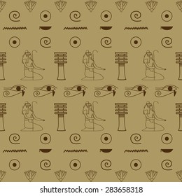 seamless pattern of Egyptian hieroglyphics beige - vector illustration