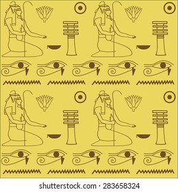 seamless pattern of Egyptian hieroglyphics vector illustration. Cloth design. 