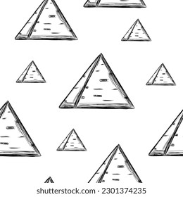 Seamless pattern with egyptian pyramid in hand drawn sketch style