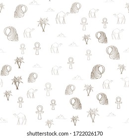 seamless pattern of Egyptian pyramids and camels on a white background