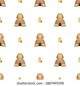 Seamless pattern with egyptian sphinx. Endless background. Good for postcards, wrapping paper and backgrounds. Vector.