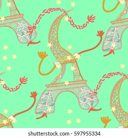 Seamless pattern The Eiffel Tower in cartoon style.  vector illustration