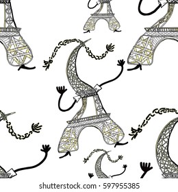 Seamless pattern The Eiffel Tower in cartoon style.  vector illustration