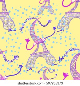 Seamless pattern The Eiffel Tower in dancing.  vector illustration