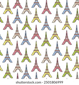 seamless pattern with Eiffel tower . Design for backgrounds, textile, fabric, print, wallpaper, wrapping