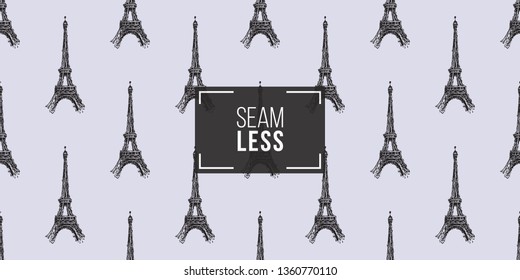 Seamless pattern with Eiffel tower. French symbols hand drawn illustrations. Watercolor style vector background.