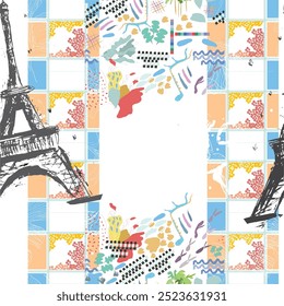 Seamless pattern eiffel tower, paris and spring flowers in a watercolor style. Travel to France. Romantic floral pattern of magnolias. Ideal for textile, industrial, scrap, packaging paper.
