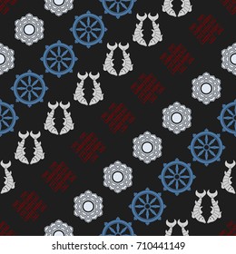 Seamless pattern with Eight Auspicious Symbols of Buddhism for your design