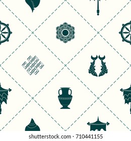 Seamless pattern with Eight Auspicious Symbols of Buddhism for your design