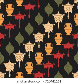 Seamless pattern with Eight Auspicious Symbols of Buddhism for your design