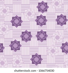 Seamless pattern. Eight-pointed stars on a chessboard background. Six-color texture. Abstraction.