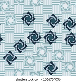 Seamless pattern. Eight-pointed stars on a chessboard background. Six-color texture. Abstraction.