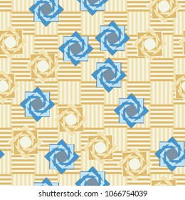 Seamless pattern. Eight-pointed stars on a chessboard background. Six-color texture. Abstraction.