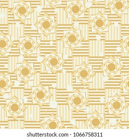 Seamless pattern. Eight-pointed stars on a chessboard background. Three-color texture. Abstraction.