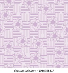 Seamless pattern. Eight-pointed stars on a chessboard background. Three-color texture. Abstraction.