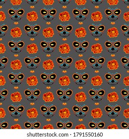 Seamless pattern El Día de Los Muertos. La muerte and marigold