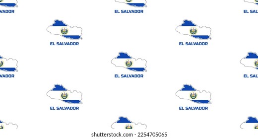 Seamless pattern of  EL SALVADOR's country  map in the  colors of the EL SALVADOR  flag. With the  caption of the  name of the country "EL SALVADOR".