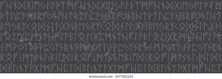 Seamless pattern with elder runes. Futhark Viking Gothic Folk Art. Dark runic repeating background. Ancient pagan symbols of the Norse people.