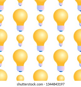 Seamless Pattern of Electric Burning Lightbulbs on White Background. Burning Bulb. Abstract Texture for Fabric, Textile. Wallpaper Ornament, Wrapping Paper Print 3d Isometric Vector Illustration.