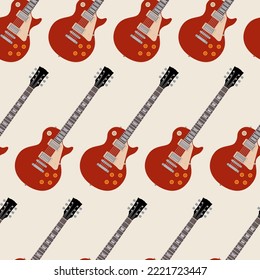 Seamless pattern with electric guitars, Gibson guitars. Isolated guitars. Musical color vector background.