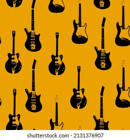 Patrón sin foco con guitarras eléctricas. Diseño de moda para músicos. Textura moderna para papel pintado, fondo, logotipo, carteles, postales.