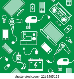 Seamless pattern with electrical devices. E-waste recycling background.