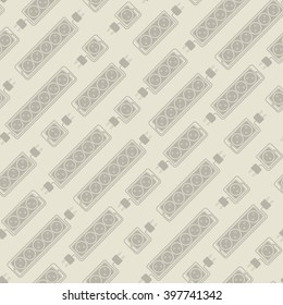 Seamless pattern of  electrical extension cords. Electric power strip in modern flat style. Suitable for packaging design of electrical products, website design, advertising catalogs. Vector