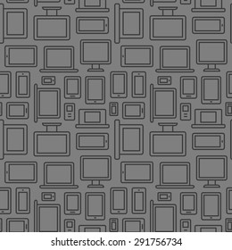 Seamless pattern of electronic devices: computers, laptops, smartphones and tablets.