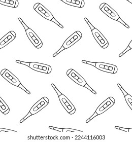 Seamless pattern with electronic medical thermometer hand drawn doodle outline vector