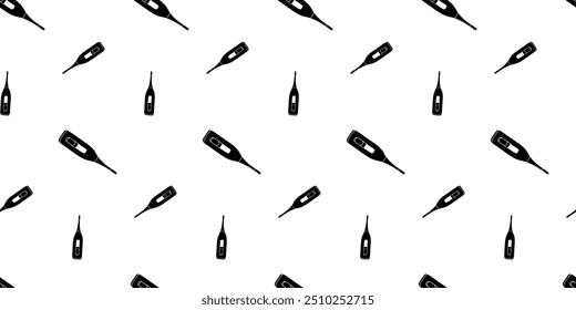 Seamless pattern with electronic medical thermometer silhouette vector
