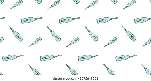 Seamless pattern with electronic medical thermometer doodle vector