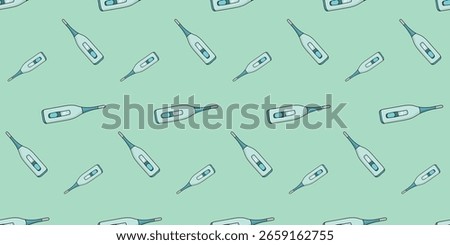 Seamless pattern with electronic medical thermometer doodle vector