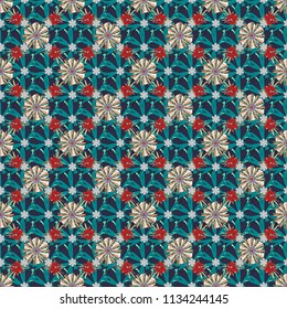 Seamless pattern with elegance abstract blooming flowers. Spring and summer vintage floral background in black, gray and blue colors. Beautiful vector texture.
