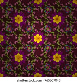 Seamless pattern with elegance abstract blooming flowers. Spring and summer vintage floral background in pink, brown and purple colors. Beautiful vector texture.