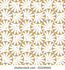 Seamless pattern with elegant abstract palm branches. Monochrome stylish texture of repeating geometric shapes on golden background.
 