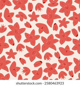 Seamless pattern with elegant azalea flowers. Floral vector flat hand drawn background for textile design, scrapbooking, wrapping paper, etc.