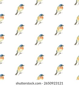 Seamless pattern of elegant birds with vibrant red and gray plumage, ideal for nature inspired designs, textiles, wallpapers, and artistic projects. A blend of style, charm, and creativity.