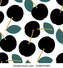 Seamless pattern of elegant black cherries