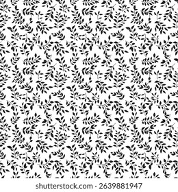 Seamless pattern of Elegant black and white floral background, nature design spring motif. Black and White Floral Swirl Pattern. Elegant black leaf pattern on white background with stylized branches