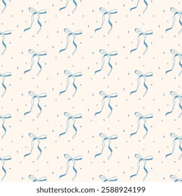 A seamless pattern with elegant blue bows on a light background. Perfect for textiles, gift wrapping, wallpaper, stationery, digital backgrounds, and wedding decor.