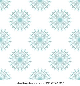 Patrón sin foco con elegantes copos de nieve azules. Fondo vectorial para el diseño tradicional de la superficie festiva. 
