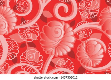 Seamless pattern elegant Chrysanthemums,japanese floral patern for wallpaper,printing on red  background