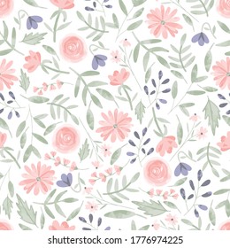 Seamless pattern of elegant and dainty florals.