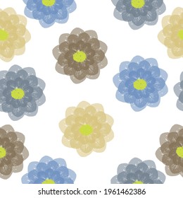 Seamless pattern of elegant and dainty florals. Flat botanical ornament with minimalistic elements in trendy color. Simple vector repeating texture.