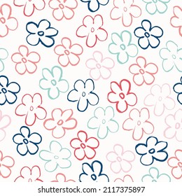 Seamless pattern of elegant and dainty florals. Floral drawing pattern with leaves for textile print Liberty style millefleurs.