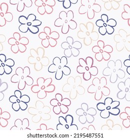 Seamless pattern of elegant and dainty florals. Floral drawing pattern with leaves for textile print Liberty style millefleurs.