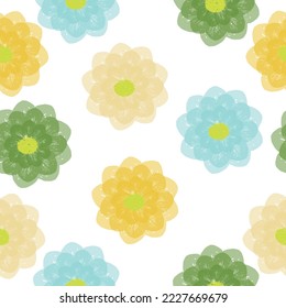 Seamless pattern of elegant and dainty florals. Flat botanical ornament with minimalistic elements in trendy color. Simple vector repeating texture.