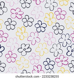 Seamless pattern of elegant and dainty florals. A lot of different flowers on the field. Liberty style millefleurs.