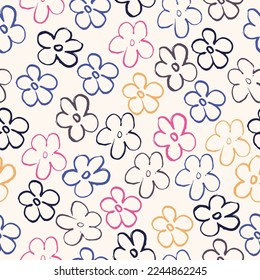 Seamless pattern of elegant and dainty florals. Vector seamless flower monochrome pattern Liberty style millefleurs.