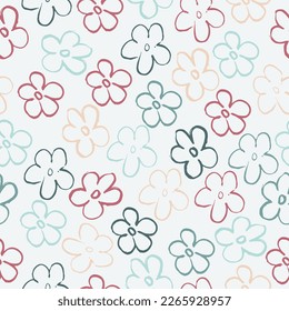 Seamless pattern of elegant and dainty florals. A lot of different flowers on the field. Liberty style millefleurs.